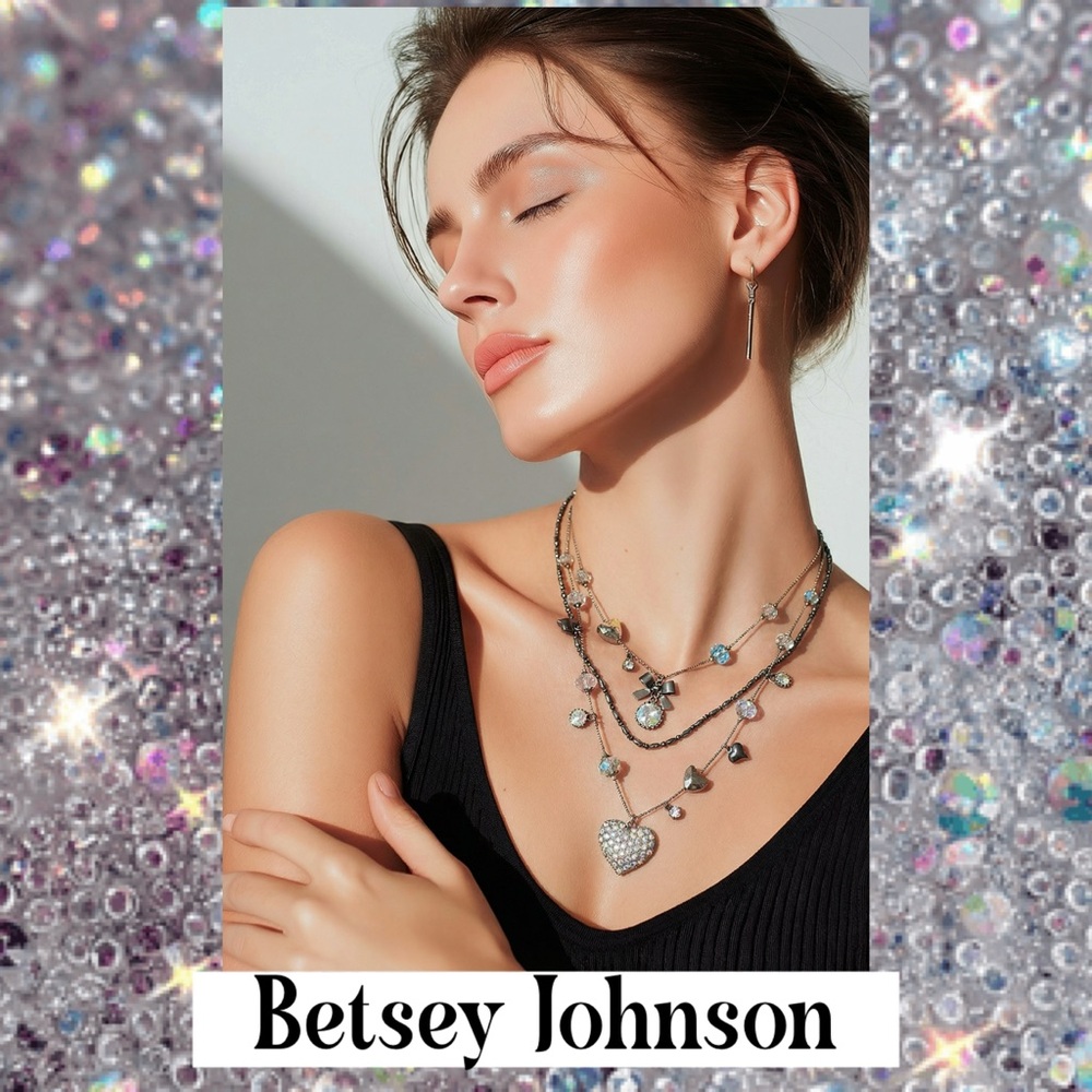 Betsey Johnson Layered Heart Rhinestone Necklace